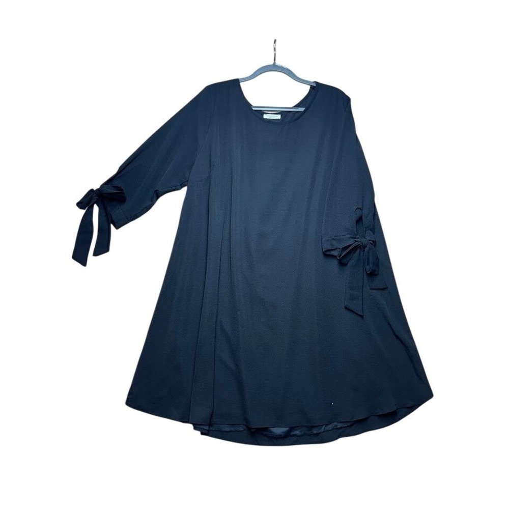 Chic Soul Black Tie Sleeve Shift Dress Plus Size 3XL Made in USA Crepe Swing LBD